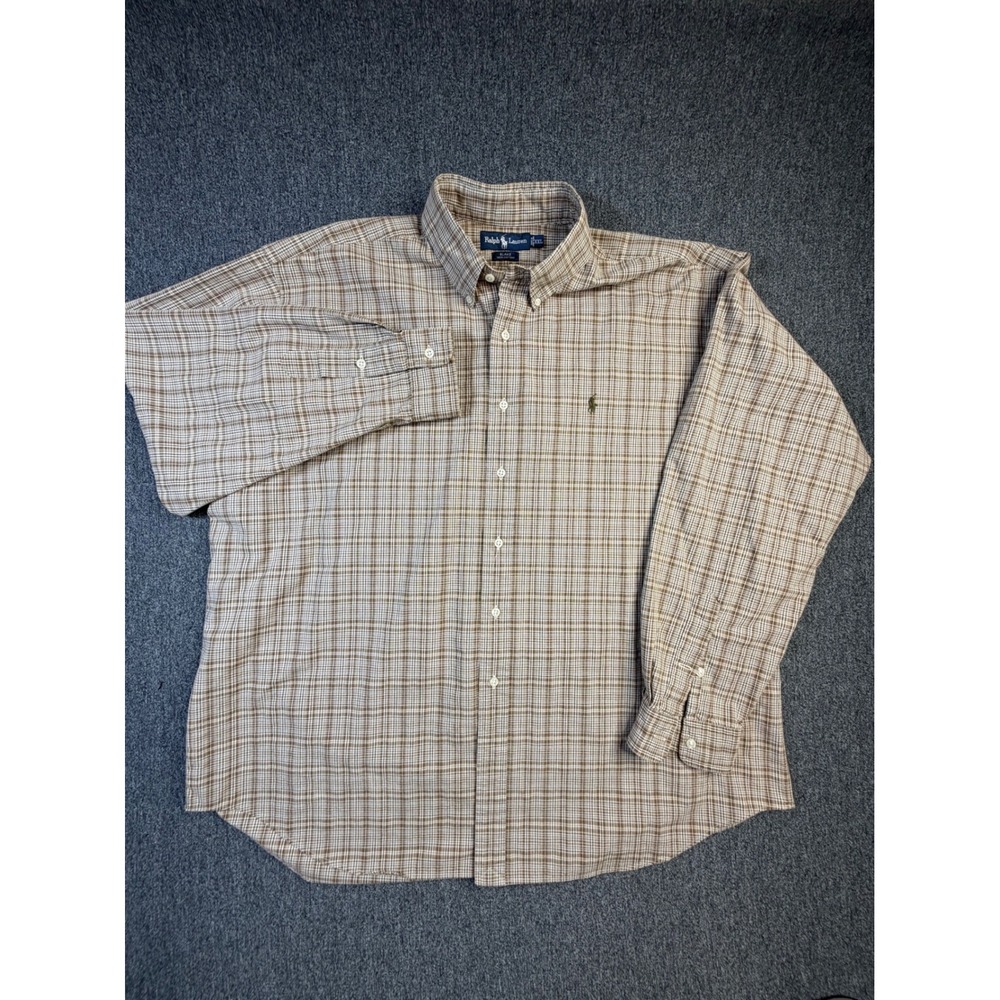 Polo Ralph Lauren Blake Shirt Mens XXL Brown White Plaid Cotton Button Down Logo